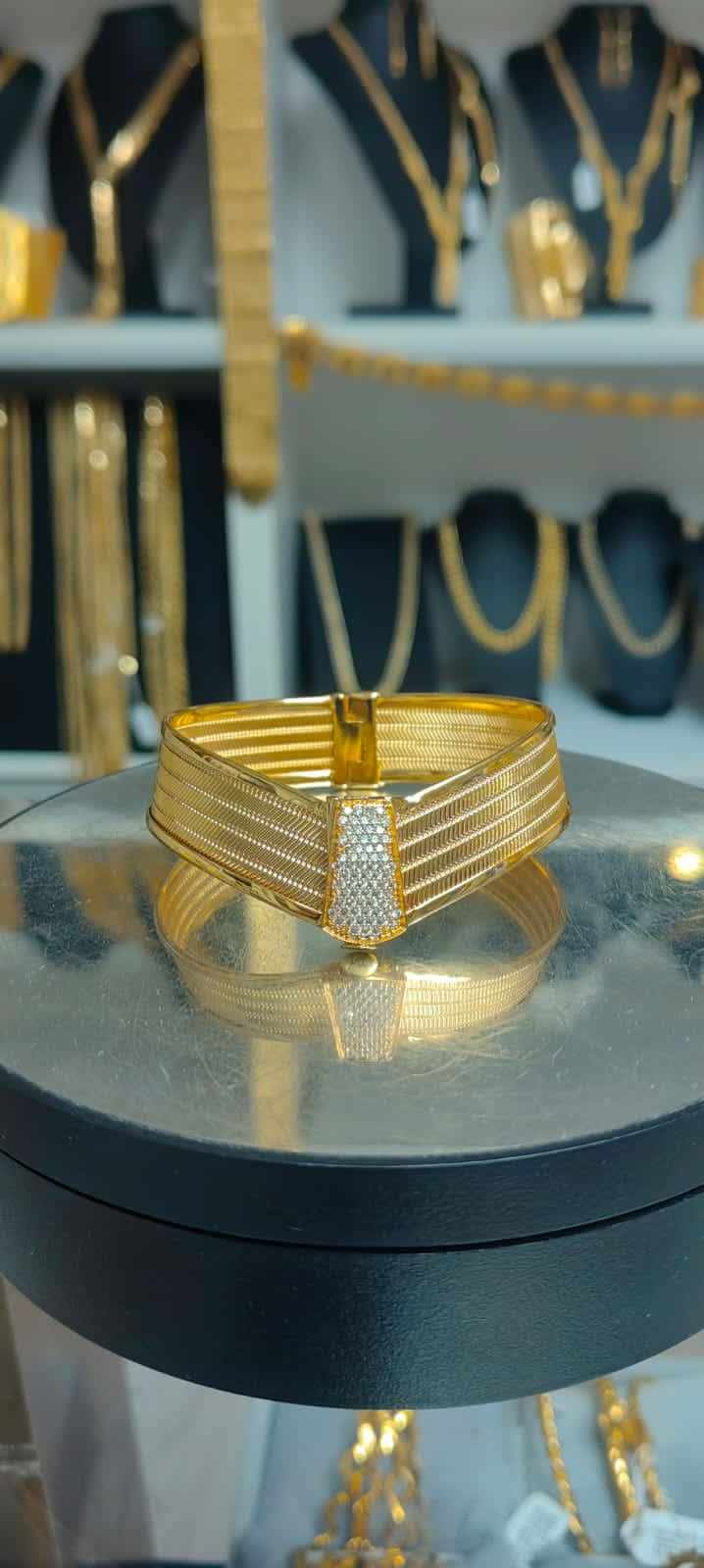Altın Kaplama Zirkon Taşlı Trabzon Hasır Kelepçe Demo -THKA015 - Mad Gold kelepçeler
