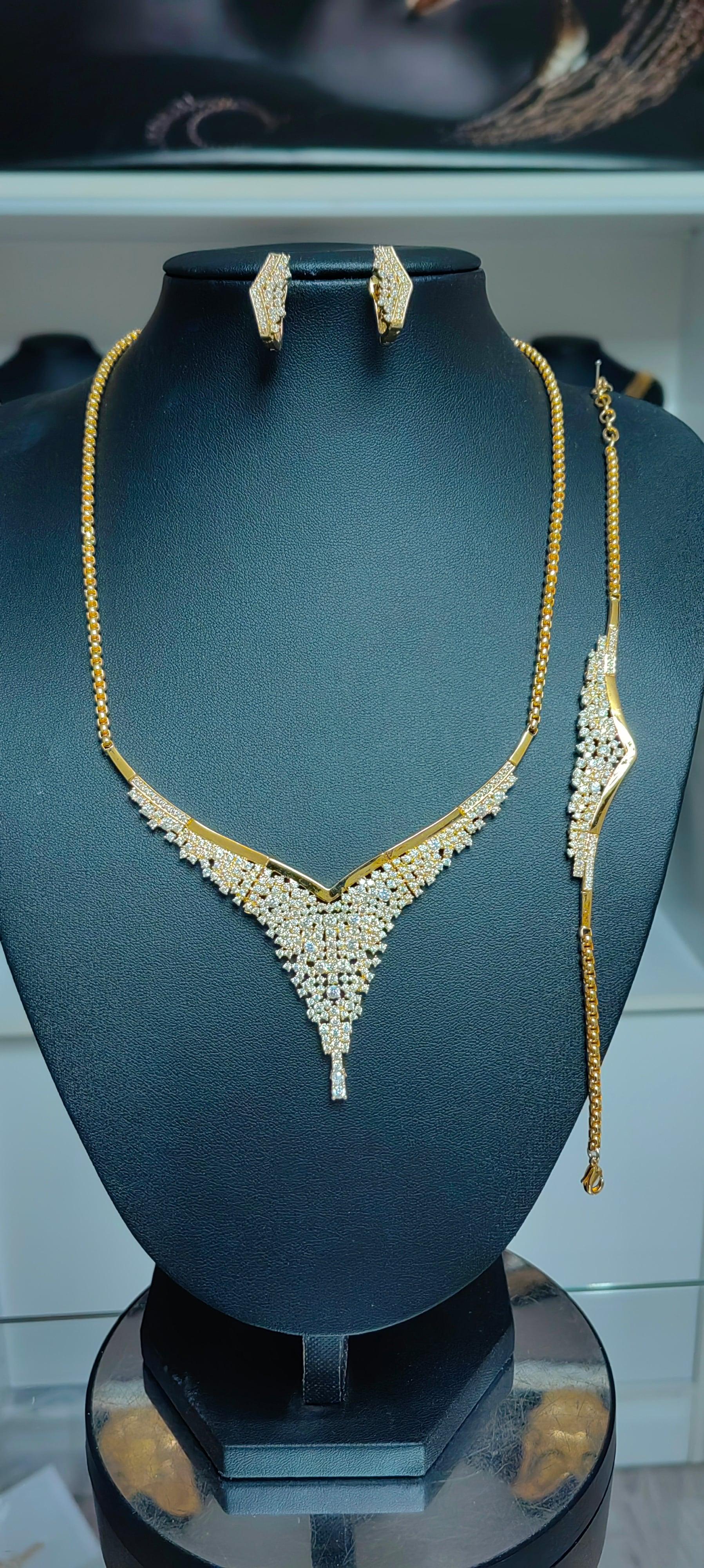 Zirkon taşlı gerdanlık set prenses model